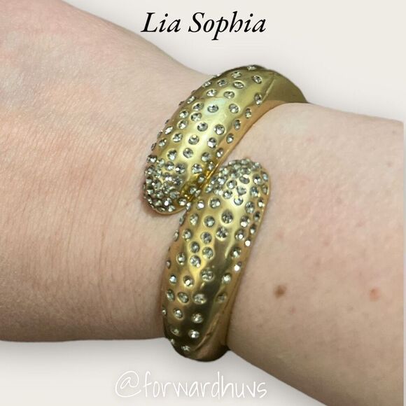 Gold Tone Rhinestone Lia Sophia Hinge Bracelet - Picture 1 of 10